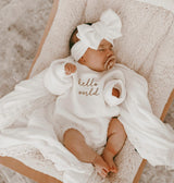 ‘Hello World' Embroidered Sweater Bubble Romper