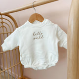 ‘Hello World' Embroidered Sweater Bubble Romper