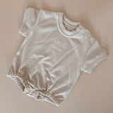 'Little Love' Embroidered Short Sleeve Romper - Fawn