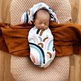 Rainbow Organic Swaddle Sack & Beanie Set