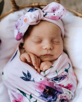 Jersey Swaddle & Topknot Set • Floral Kiss | Pre-Order Only - OH MIA BAMBINA