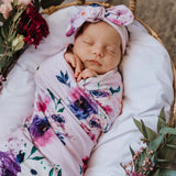 Jersey Swaddle & Topknot Set • Floral Kiss | Pre-Order Only - OH MIA BAMBINA