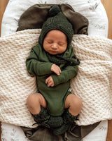 Merino Wool Bonnet & Booties - Olive