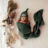 Olive Green Organic Jersey Swaddle & Beanie Set