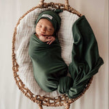 Olive Green Organic Jersey Swaddle & Beanie Set