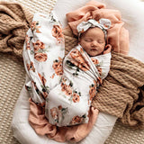Rosebud Organic Jersey Swaddle & Topknot Set