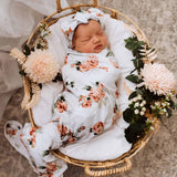 Rosebud Organic Jersey Swaddle & Topknot Set