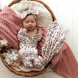 Spring Floral Organic Jersey Swaddle & Topknot Set