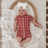 Short Sleeve Baby Growsuit - Red Gingham