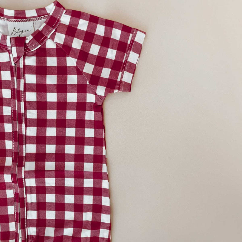 Short Sleeve Baby Growsuit - Red Gingham