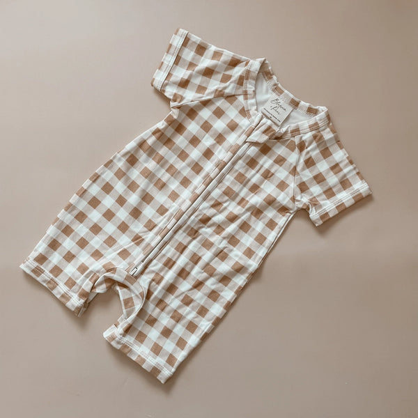 Short Sleeve Baby Growsuit - Gingham