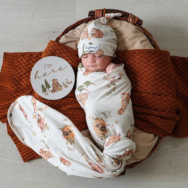 Bears Organic Jersey Swaddle & Beanie Set