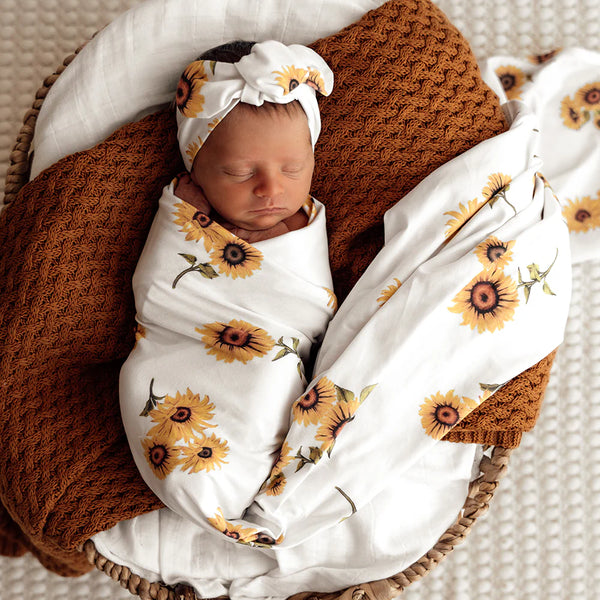 Sunflower Organic Jersey Swaddle & Topknot Set