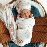 Up & Away Organic Jersey Swaddle & Beanie Set