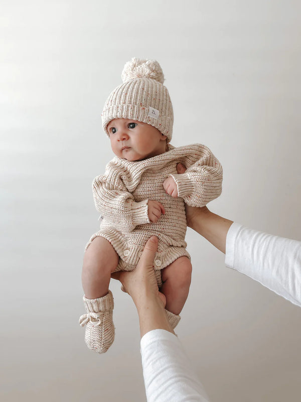 Heirloom Knit Romper - Oatmeal Fleck