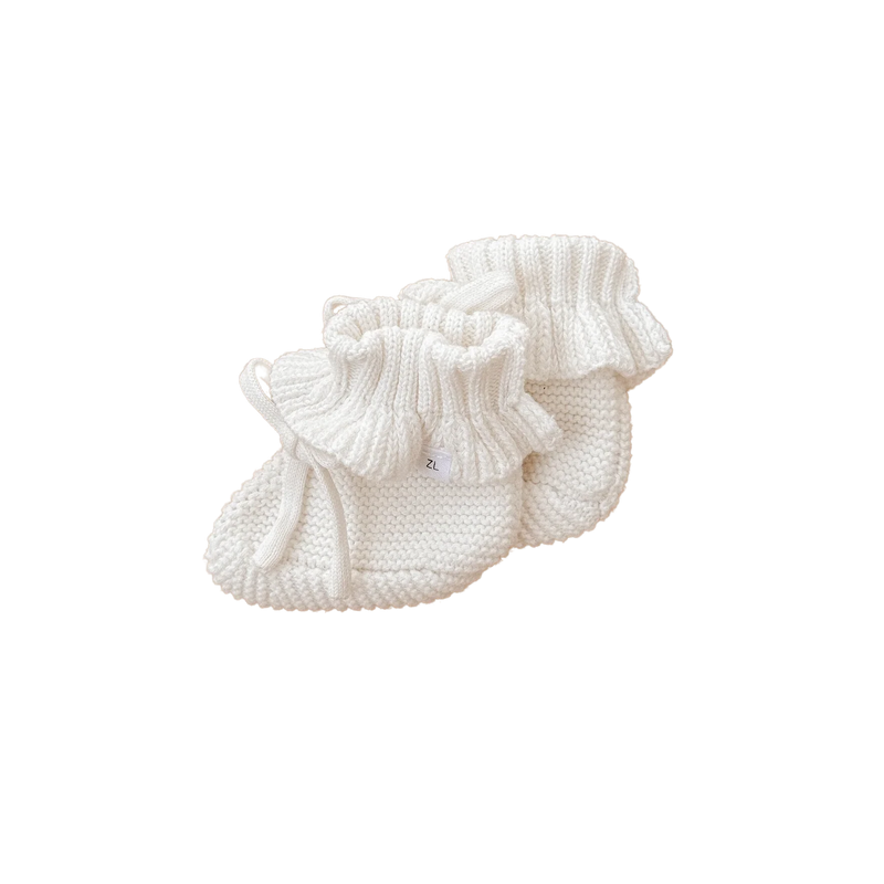 Frill Knit Booties - Milk