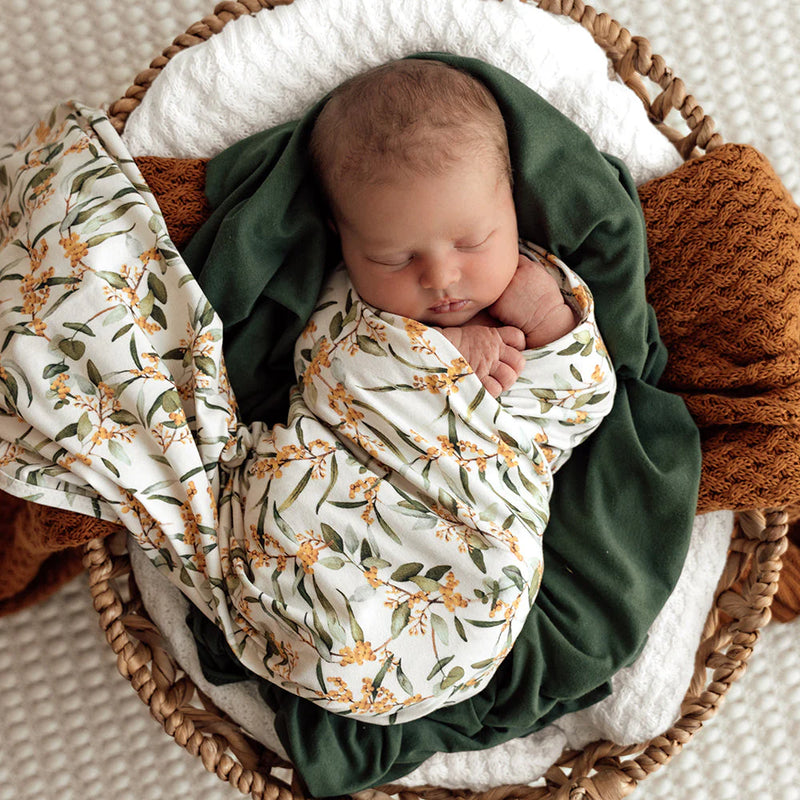 Golden Wattle Organic Jersey Swaddle & Topknot Set