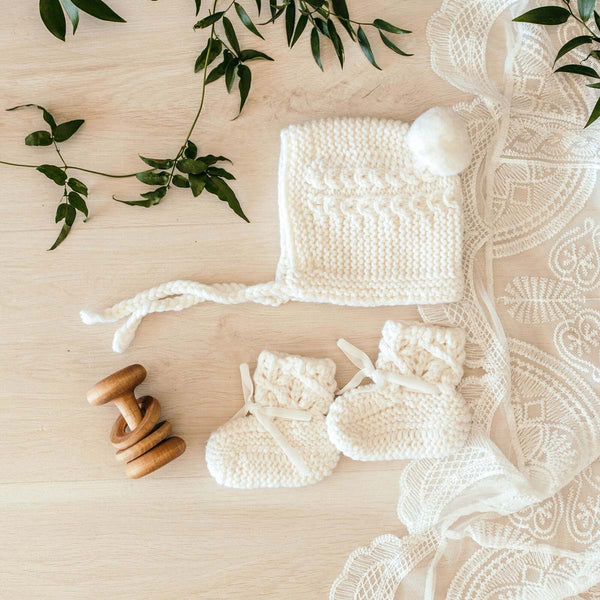 Merino Wool Bonnet & Booties • Ivory | Pre-Order Only - OH MIA BAMBINA