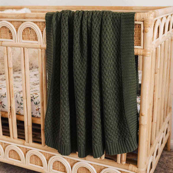 Diamond Knit Baby Blanket - Olive Green