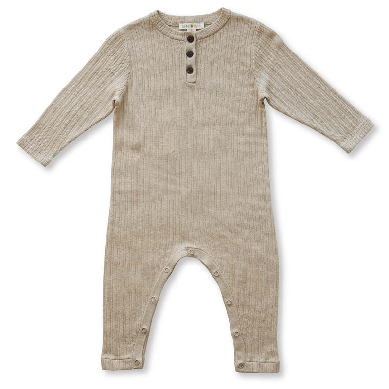 Organic Ribbed Button Jumpsuit - Natural