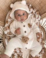 Classic Ribbed Knit Hoodie Romper - Milk