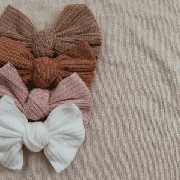 Ribbed Bow Headband - Brown