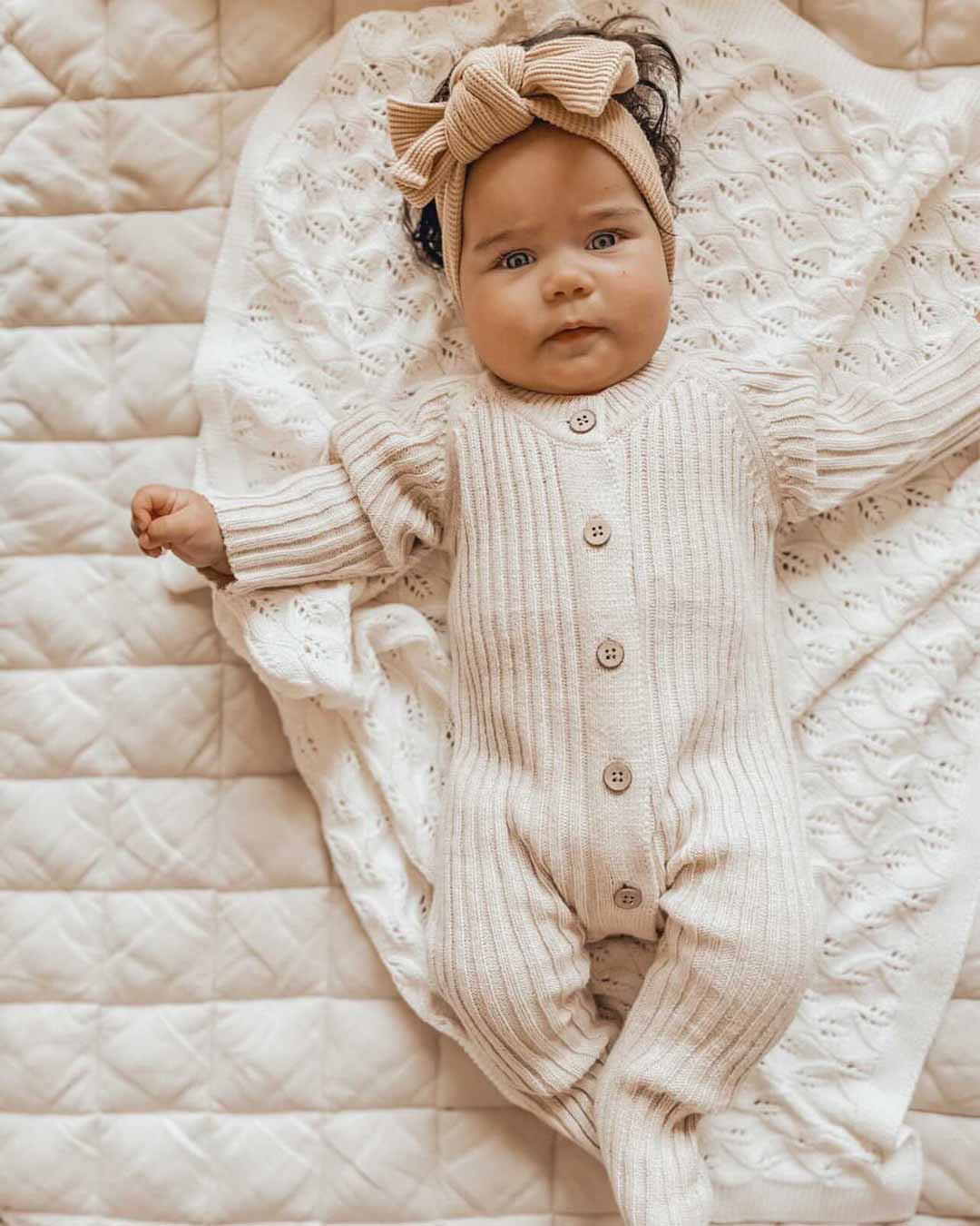 Knit Ribbed Baby Romper • Honey Milk | Little B's Nursery – OH MIA BAMBINA