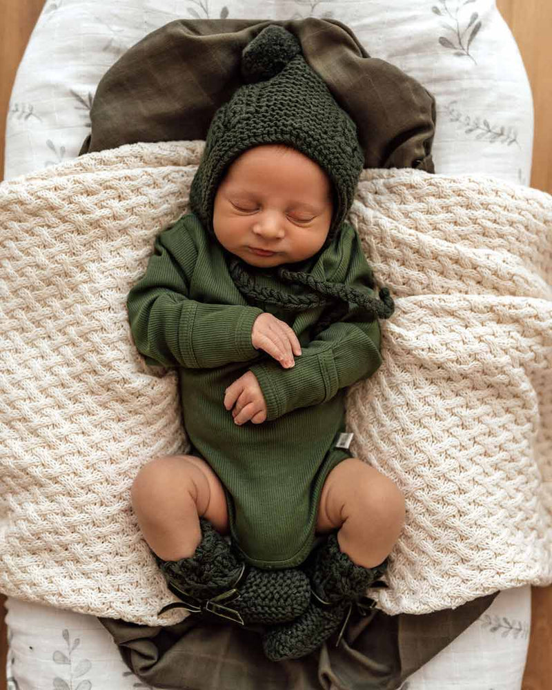 Handmade Wool Baby Bonnet Booties • Olive Snuggle Hunny Kids