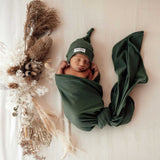 Olive Green Jersey Swaddle & Beanie Set