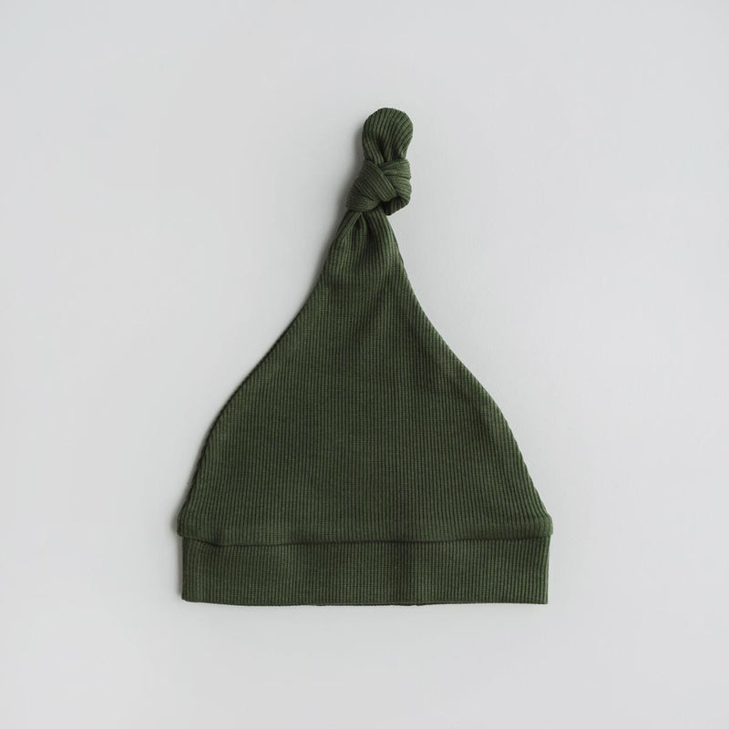 Olive Ribbed Knotted Beanie