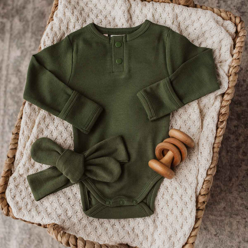 Olive Ribbed Topknot