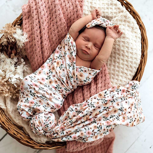 Spring Floral Organic Jersey Swaddle & Topknot Set