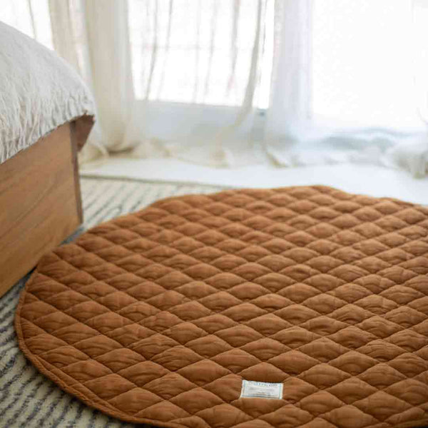 Quilted Linen Baby Play Mat - Rust