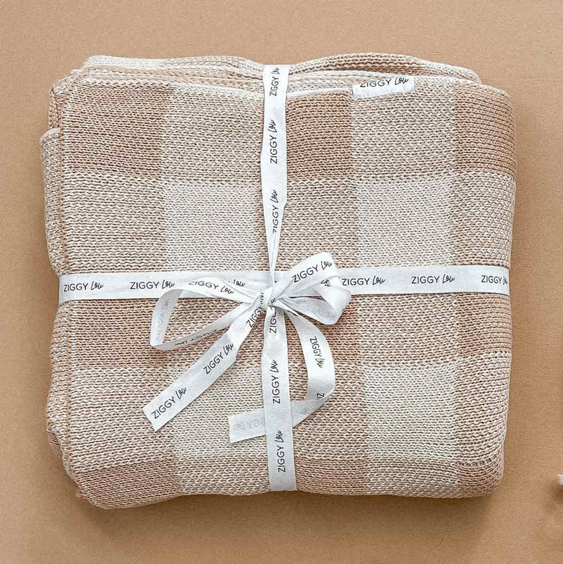 Organic Gingham Knit Blanket - Caramel