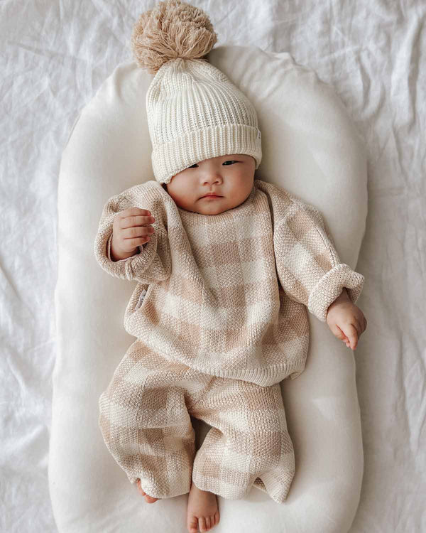 Organic Knit Jumper - Gingham Caramel